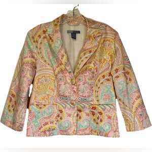 BUSH WACKER Summer Blazer Women’s Paisley Floral Lined‎ Multicolor Sherbet 8